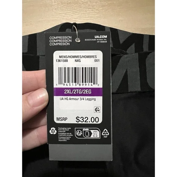 NWT Under Armour Compression Pants Heatgear Men's Size 2XL Black 3/4 Length - Picture 2 of 7